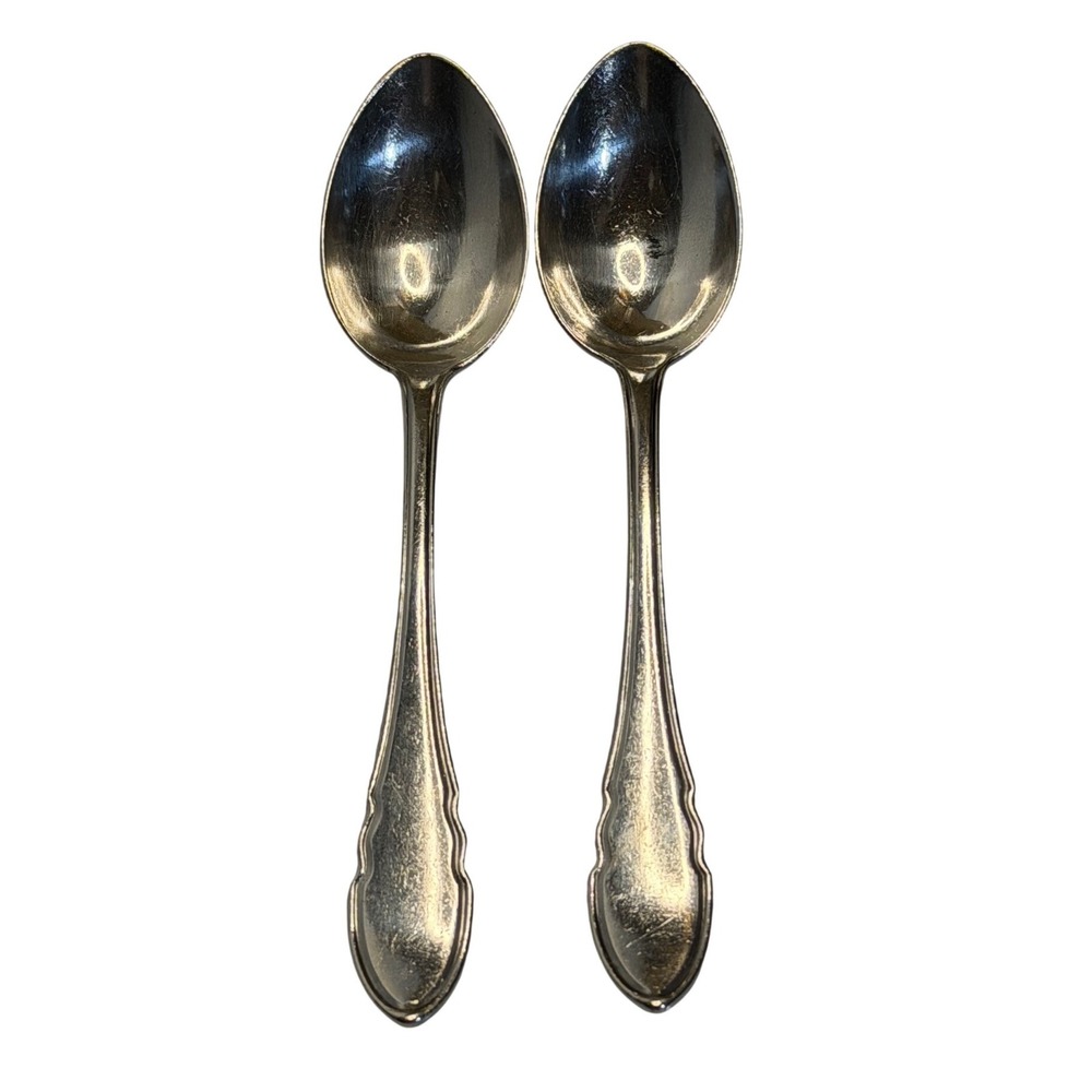 VTG Coffee‎ Spoon Silver Stainless Steel Scalloped Edge Flatware Set of 2